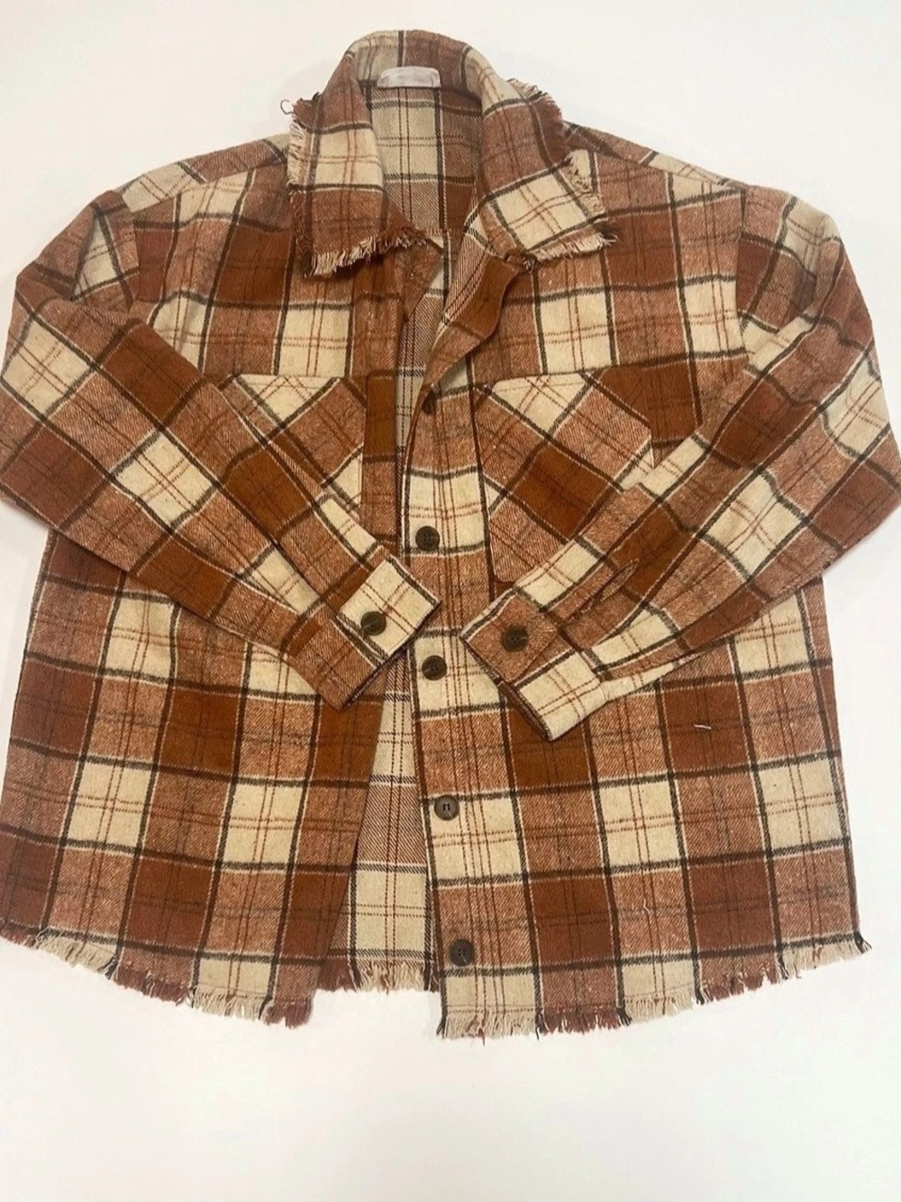 Sage The Label Lex Plaid Shacket Plaid Fringe Shirt Jacket XS